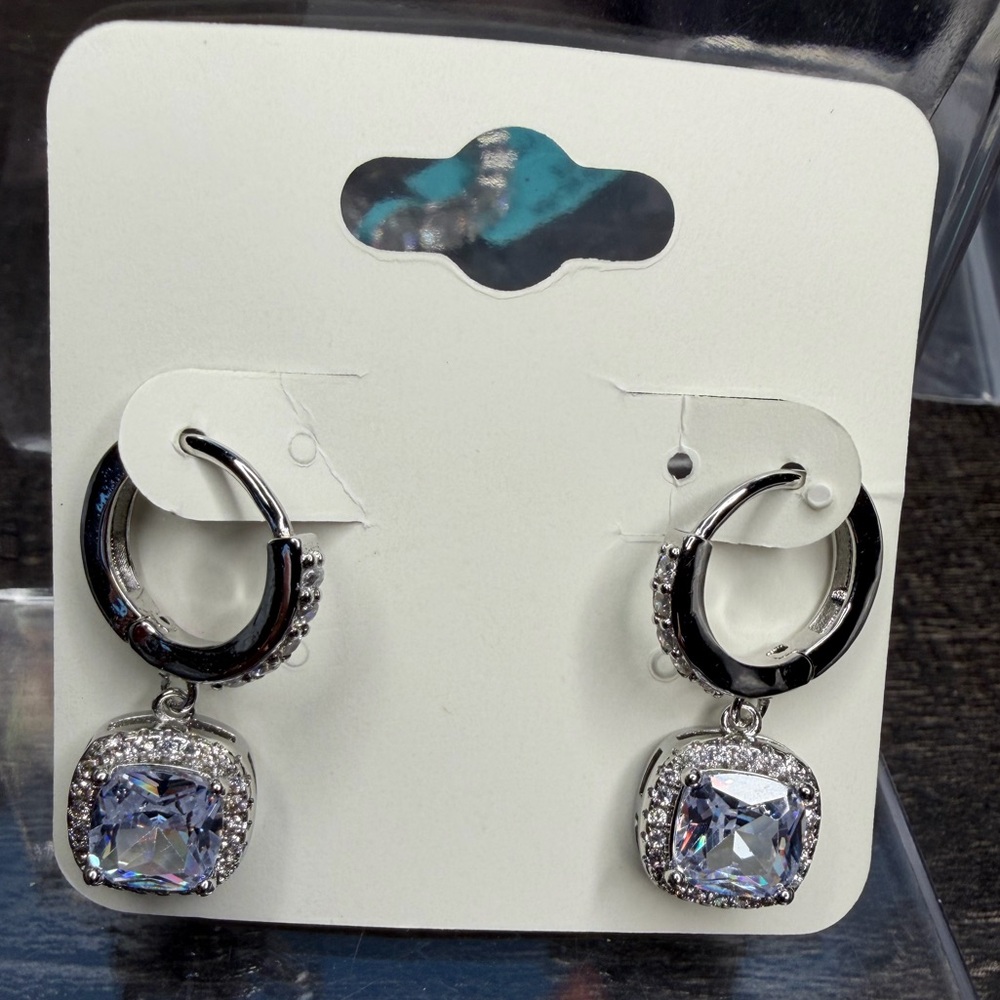 NEW Elegant Silver Hoop Earrings with Crystal Accents